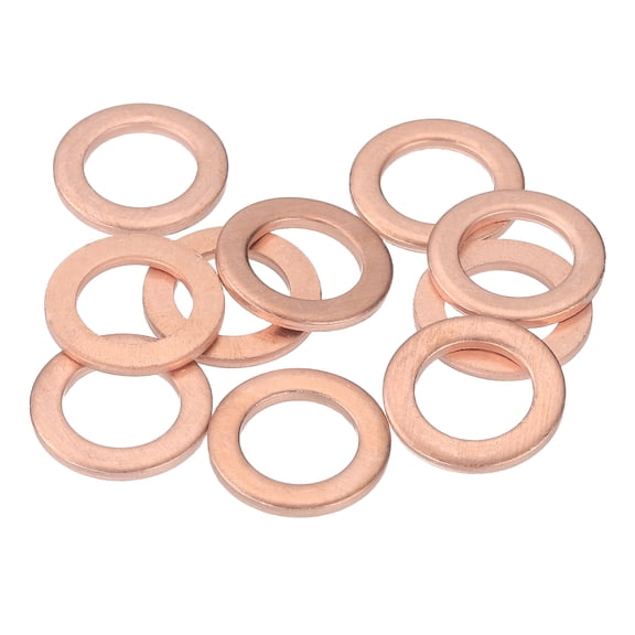 Uxcell M16 Copper Flat Washers, (16mm ID 22mm OD 1.5mm Thick, Purple) (14 Pcs), Sealing Ring Automotive Drain Plug Gaskets Flat Oil Crush Washer Spacers, Suit for - Fasten Screws/Faucets