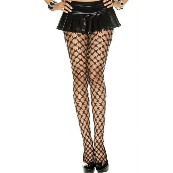 Music Legs Women's Women's Double Strands Diamond Net Spandex Pantyhose; Black 50008-BLACK