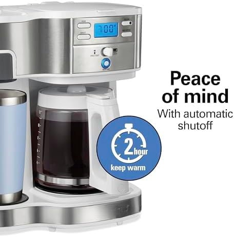 2-Way Programmable Coffee Maker, 12 Cup Glass Carafe And Single Serve Coffee Maker, White with Stainless Steel Accents, 49933