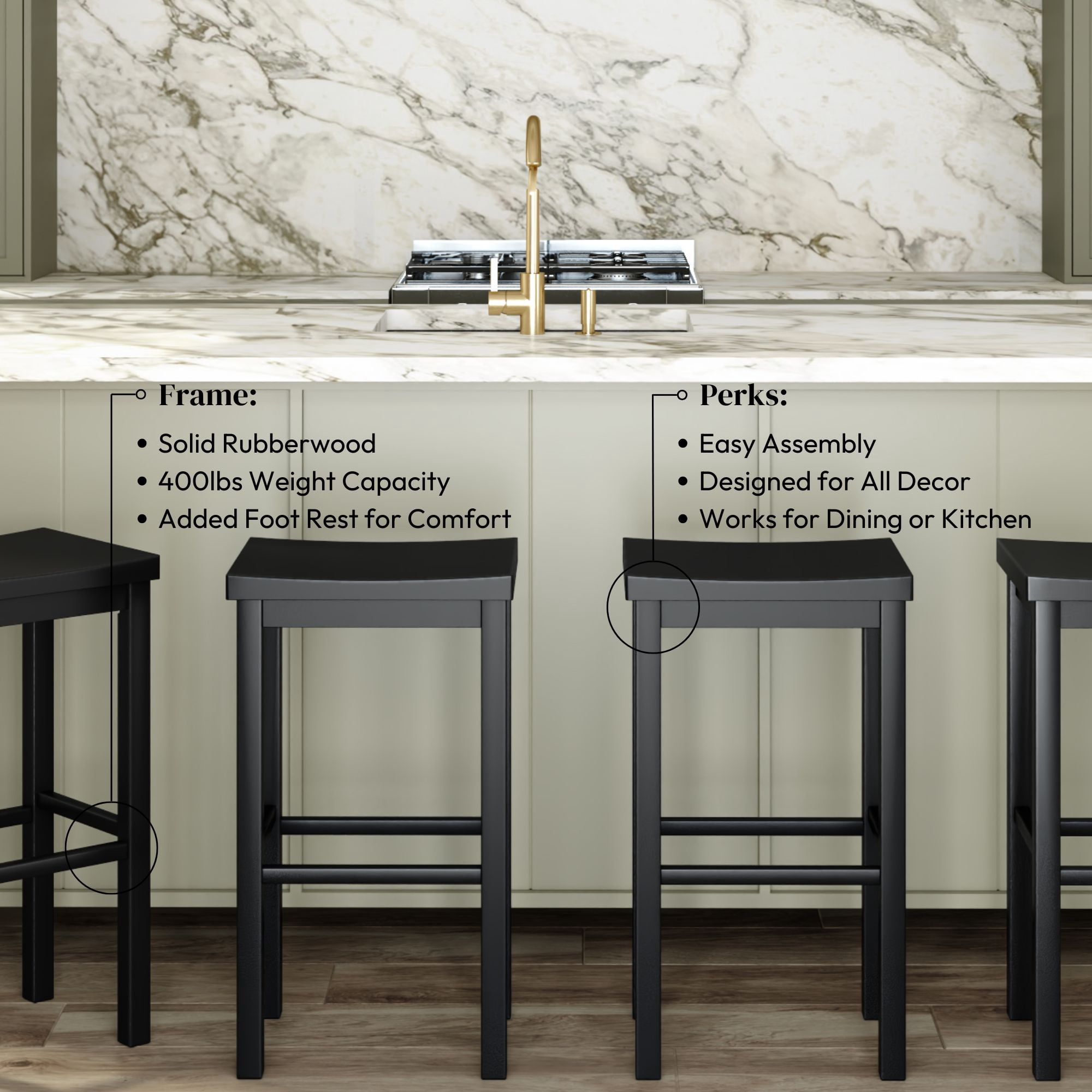 Now Furniture 30" Bar Stool, Set of 4 Wooden Backless Bar Height Kitchen Stool, Black
