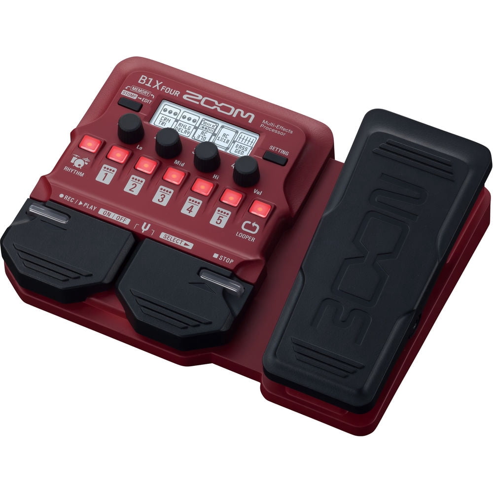 Zoom B1X Four Bass Multi-Effects Pedal with Expression Pedal Bundle With Microfiber Cleaning Cloth + 4x AA Batteries With Charger + 6 Pack Wire Straps