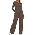 thumbnail image 2 of Women'S 2 Piece Sets Fall Outfits Long Sleeve Wide Leg Tracksuits Casual Lounge Set Matching Sets Coffee Brown XS, 2 of 7