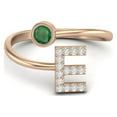 thumbnail image 1 of Lettre Initiale Majuscule Émeraude Femme Bague Réglable Ouverte devant Argent Sterling 925 Rose Vermeil, 1 of 3