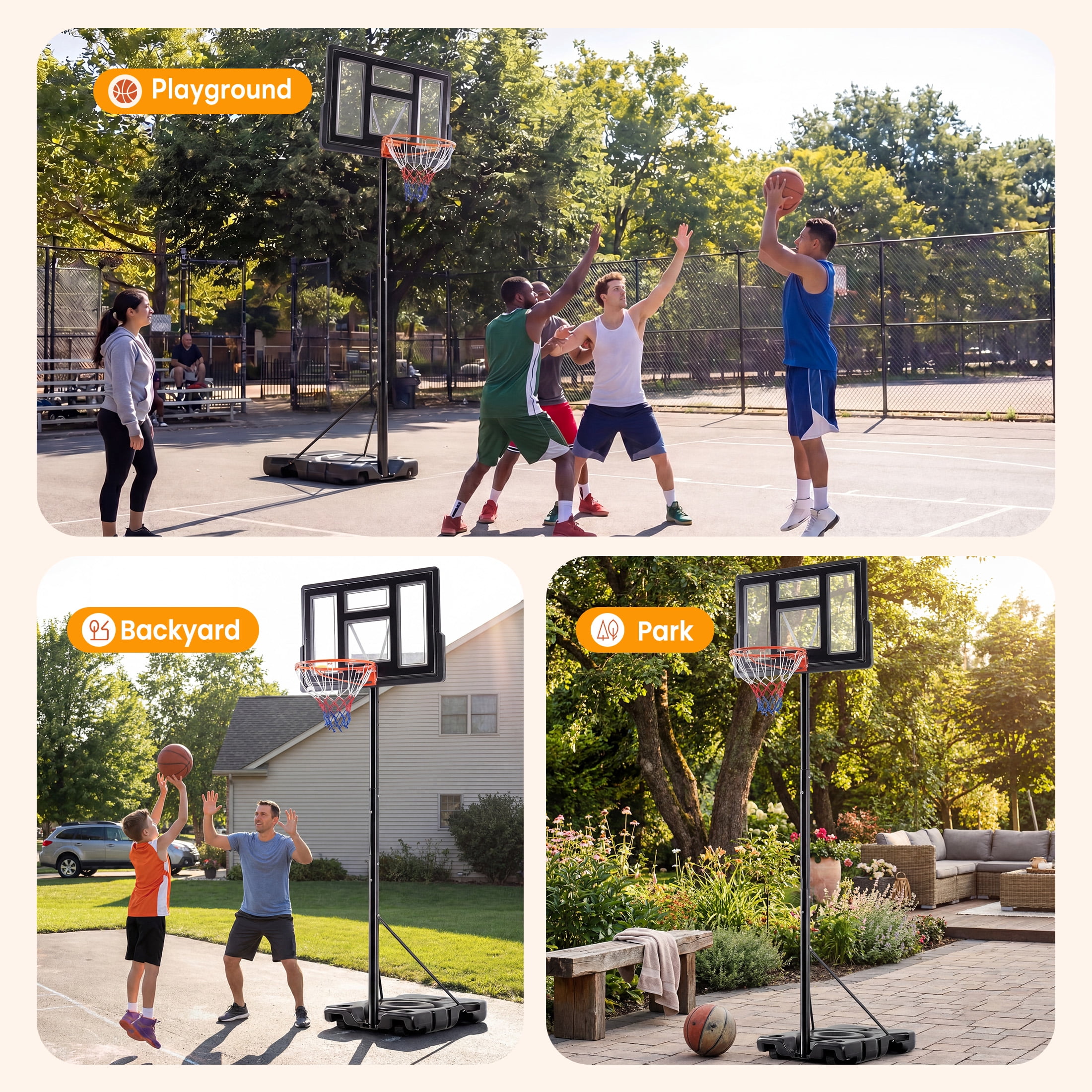 SHOUFTW 10 ft Basketball Hoop, Adjustable Portable System for Kids Youth & Adults, Indoor Outdoor Training Practice with Sturdy Stand, Black