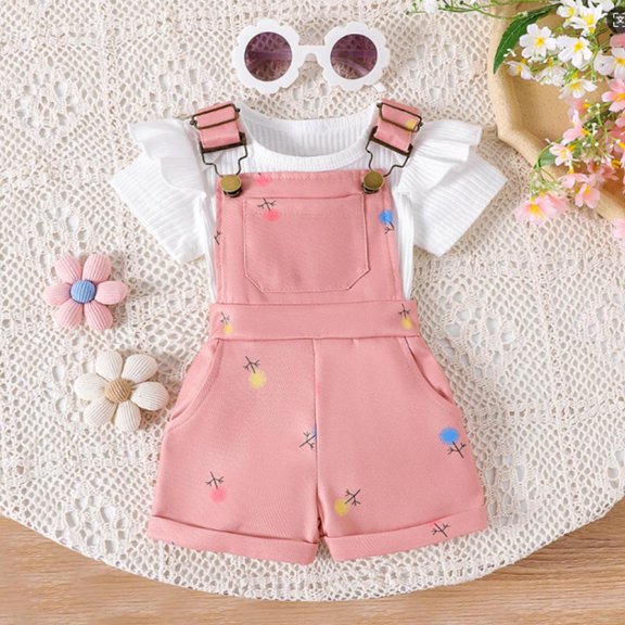 Amidoa Girls Summer Outfit Sets 2 Piece T-Shirt Cotton Short Sleeve and Shorts Set Kids Clothing Sets Pink Size 18 Months