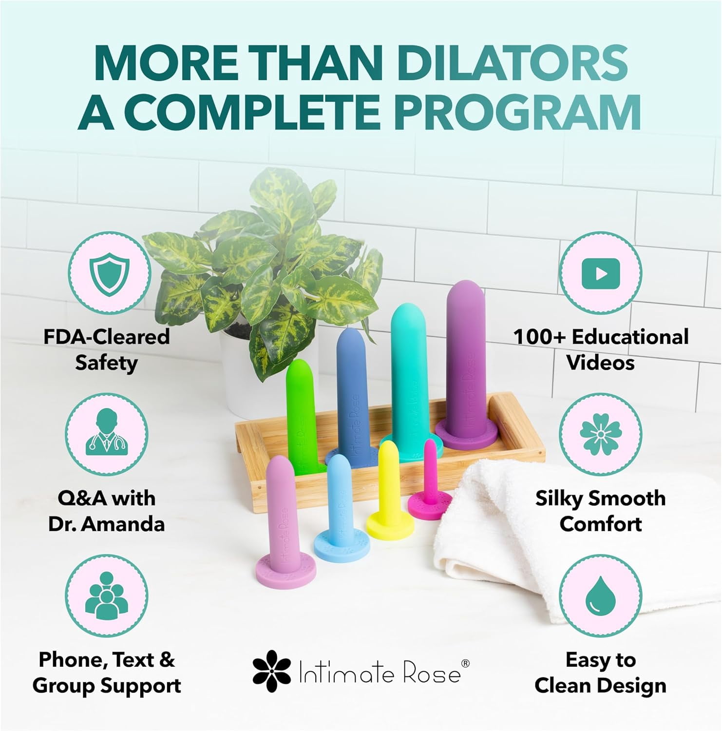 Intimate Rose Silicone Vaginal Dilators for Pelvic Floor Therapy, FDA-Cleared 510(k), Small 4-Pack Sizes 1-4 with Tutorials