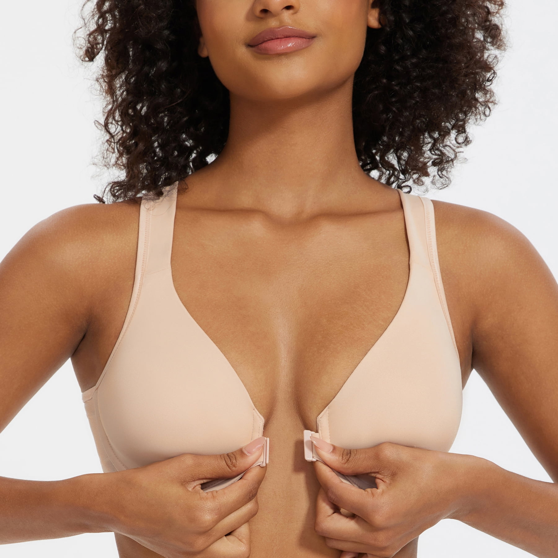 MELENECA Women's Front Closure Bras Plus Size Unlined Underwire Back Support Posture Bra Beige 40DD