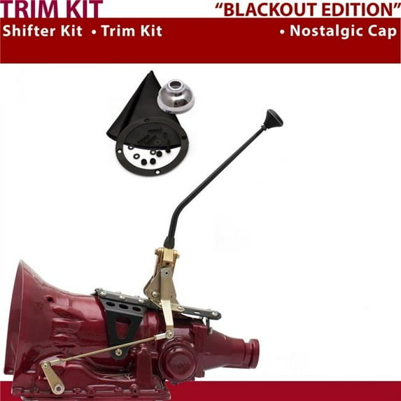 American Shifter C6 Shifter Kit 12 in. Trim Kit Black Dual Shift Cap Black Boot Ringed Knob for CD0CA