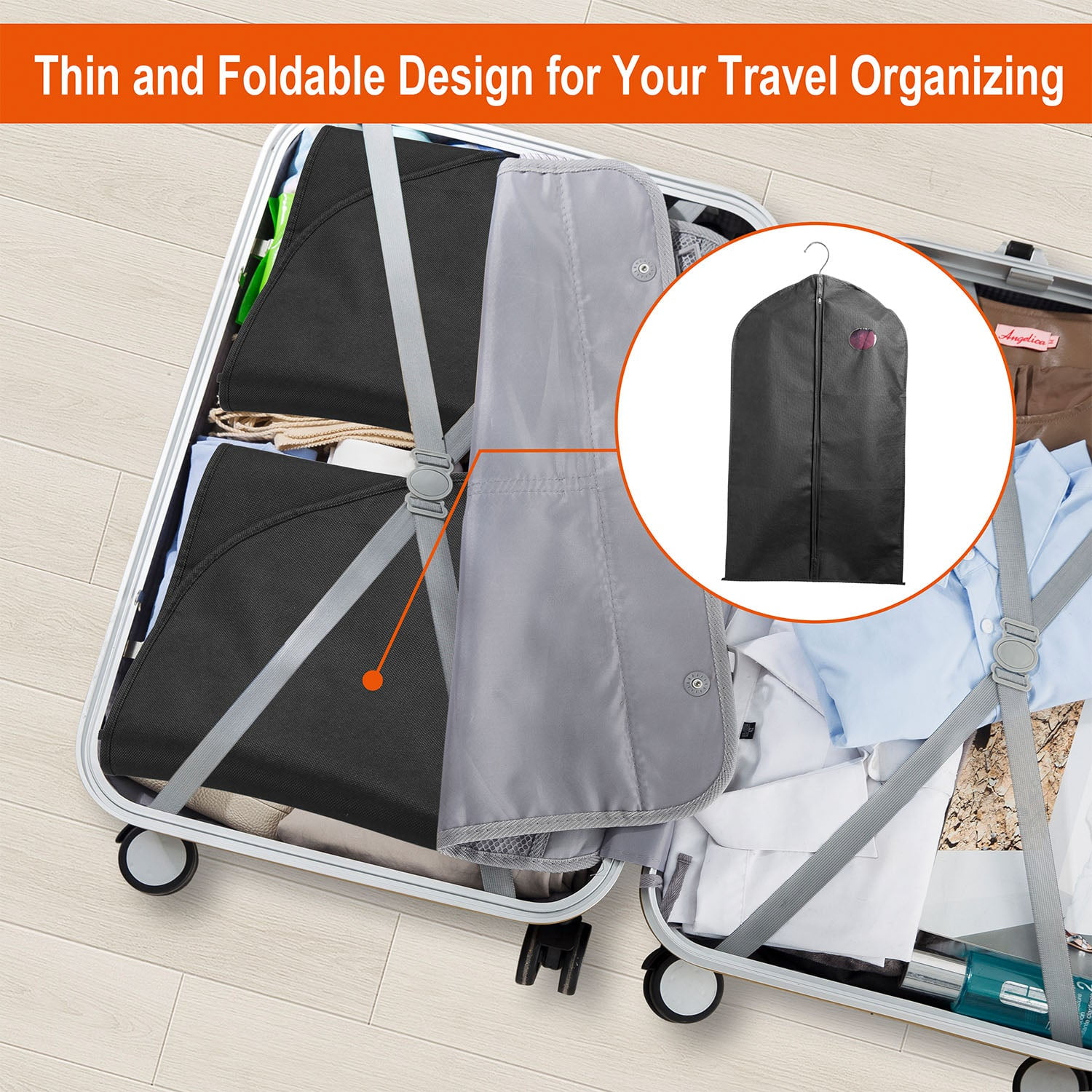 iNova 5pcs 39" Garment Bags Hanging Suit Bags Covers Breathable with Full Zipper Transparent Window for Suit Dress Coat Storage Travel Use