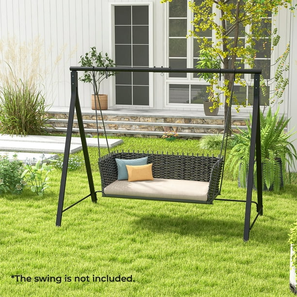 Gymax Metal Porch Swing Stand Heavy Duty Hanging Swing Frame w 4 Hanging Rings