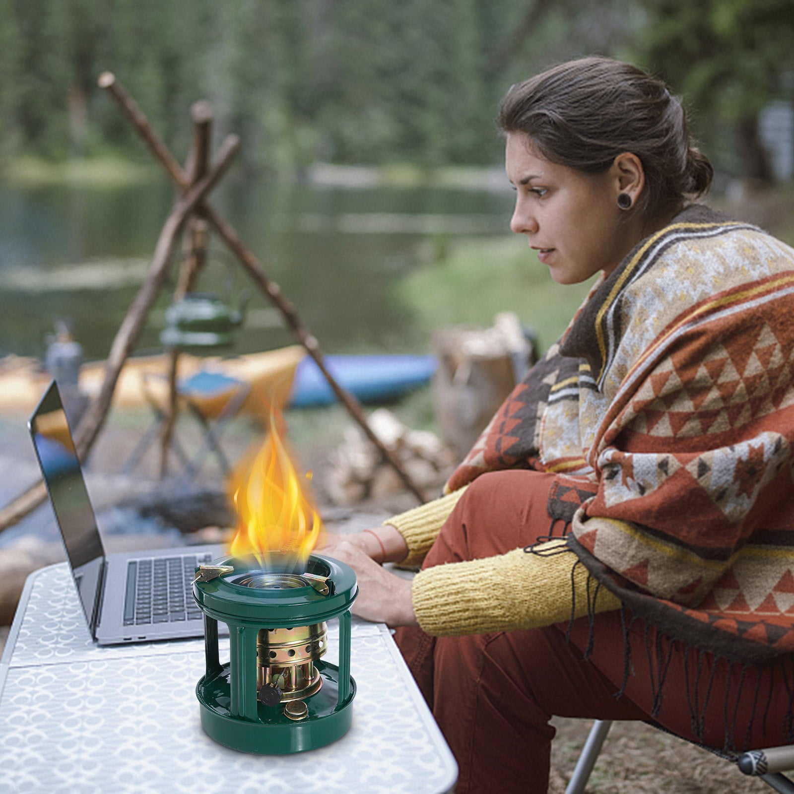 Foqnuq Portable Kerosene Stove | Indoor/Outdoor Mini Heater | BBQ Cooking Stove | Camping & Home Use (None cotton core)