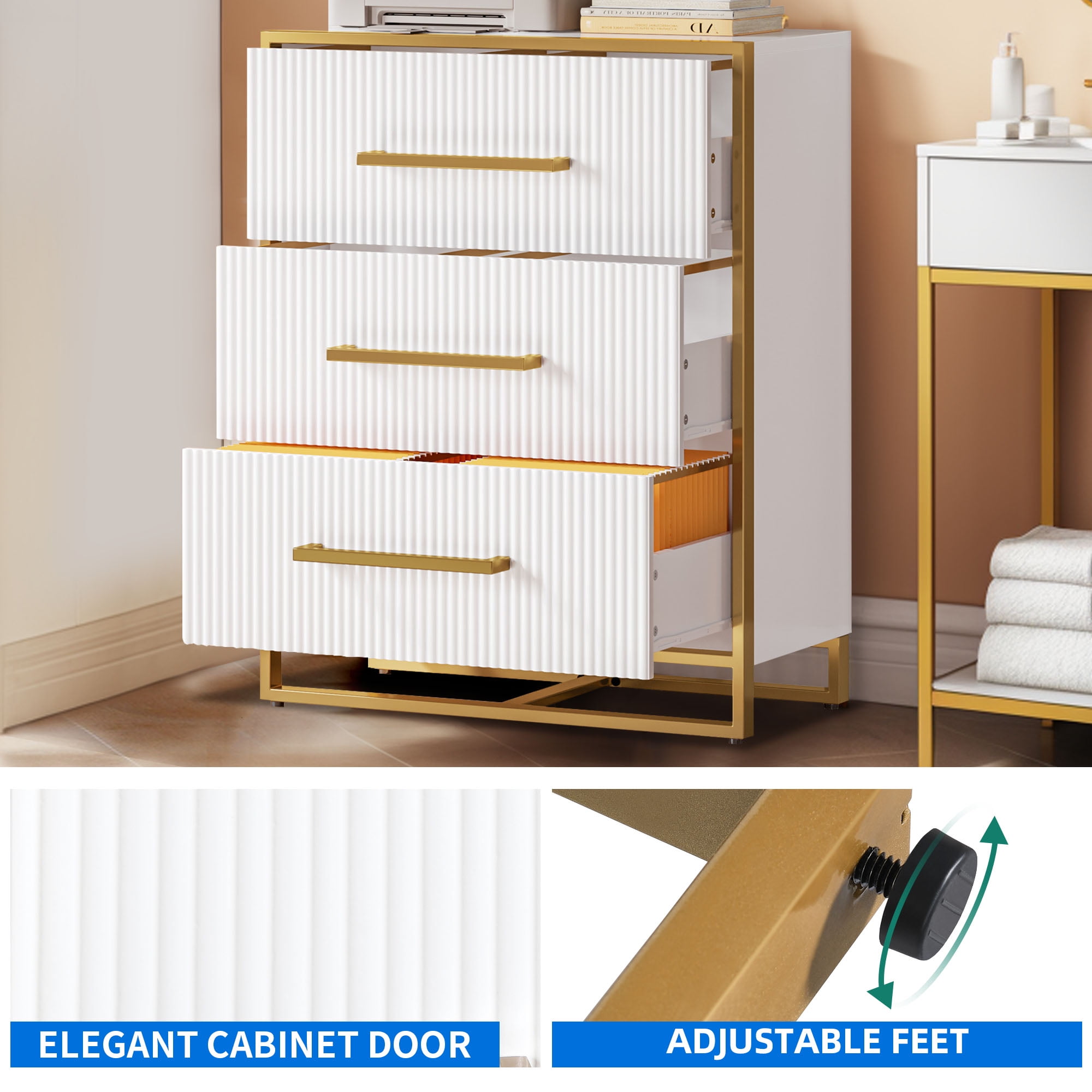 Dextrus 3 Drawer File Cabinet, Dressers & Chests for Bedroom, Large Lateral Filing Cabinet for Home Office, White