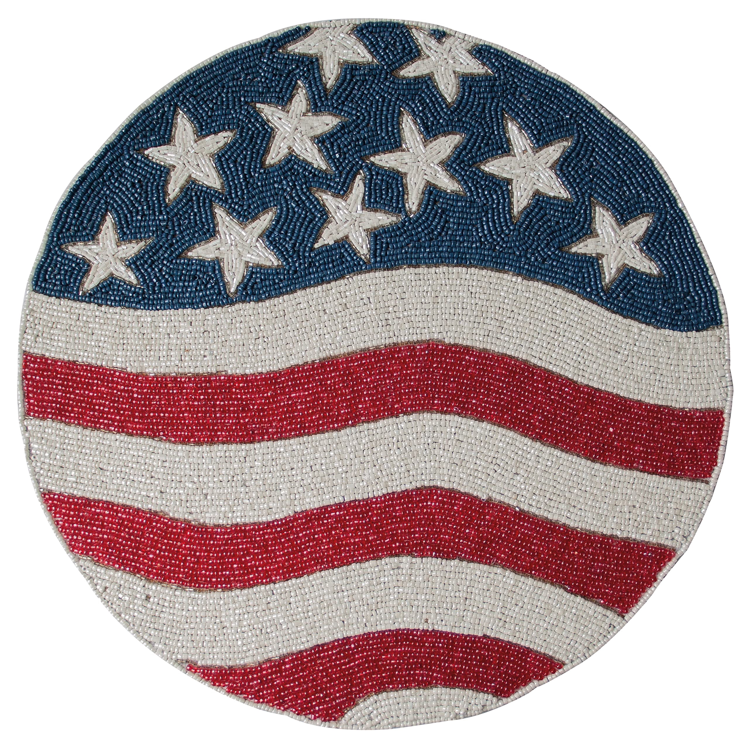 American Flag Beaded Placemats Set of 8 - 4th of July Patriotic Freedom Stars Independence and Memorial Day Heat Stain Resistant Table Place Mats for Kitchen Dining Table Home Decor - 14 Inches