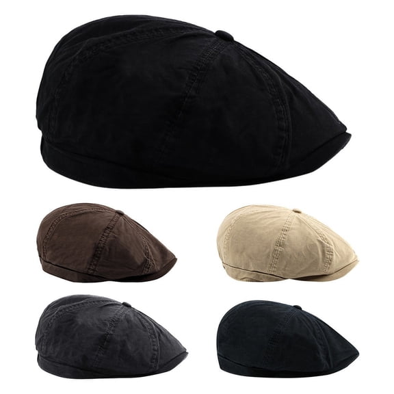 LSQii Newsboy Cap for Men Women Casual Retro Washed Cotton Ivy Berets Adjustable Classic Soft Comfortabl Flat Cap Black Cabbie Driving Hunting Hats
