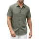 thumbnail image 2 of Playera Elvqul para Hombre Casuales Algodón Verde Lino sin Estampado Manga Corta con Solapa Botones, 2 of 8
