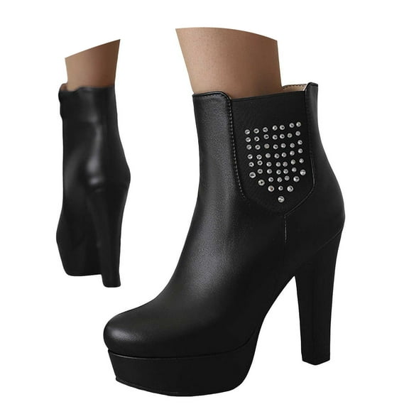 Mostsola Boots for Women Block High Heel Ankle Boots Trendy Rhinesstone Dress Fall Booties