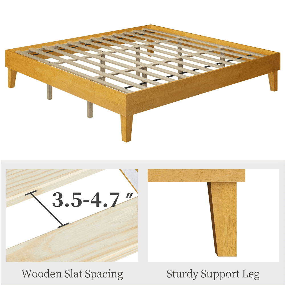 Renwick King Size Wooden Platform Bed with Sturdy Slat Support for Adults, Natural Wood