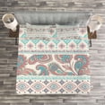 thumbnail image 3 of Ambesonne Tribal Quilted Bedspread Set 3 Pcs, Floral Paisley and Aztec, Queen Size, Cream Aqua and Coral, 3 of 3