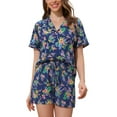 thumbnail image 1 of Conjuntos Hawaianos para Mujeres de 2 Piezas, Camisa Floral de Botones y Pantalones Cortos, Atuendos Casual de Vacaciones Tropicales en Playa 2026 XL Azul Real, 1 of 5
