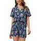 thumbnail image 1 of Conjuntos Hawaianos para Mujeres de 2 Piezas, Camisa Floral de Botones y Pantalones Cortos, Atuendos Casual de Vacaciones Tropicales en Playa 2026 XL Azul Real, 1 of 5