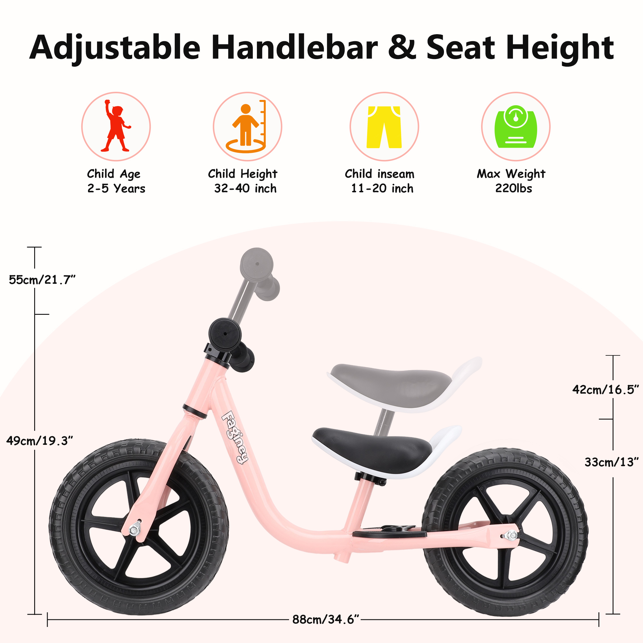 Faginey 12-Inch Balance Bike for Toddlers, No Pedals photo 2