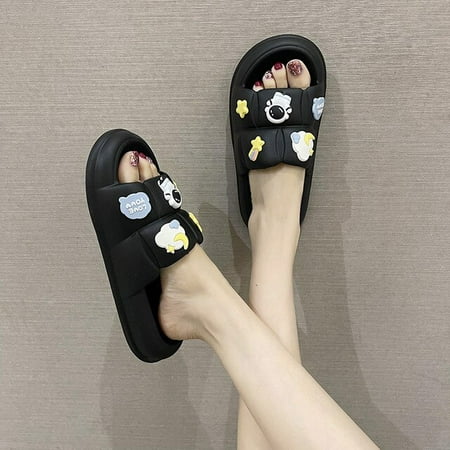 

CoCopeaunt Womens Slippers Cartoon Alien Pattern Outdoor Beach Non-slip Men s Slippers New Couple Bathroom Sandals Summer Shoes