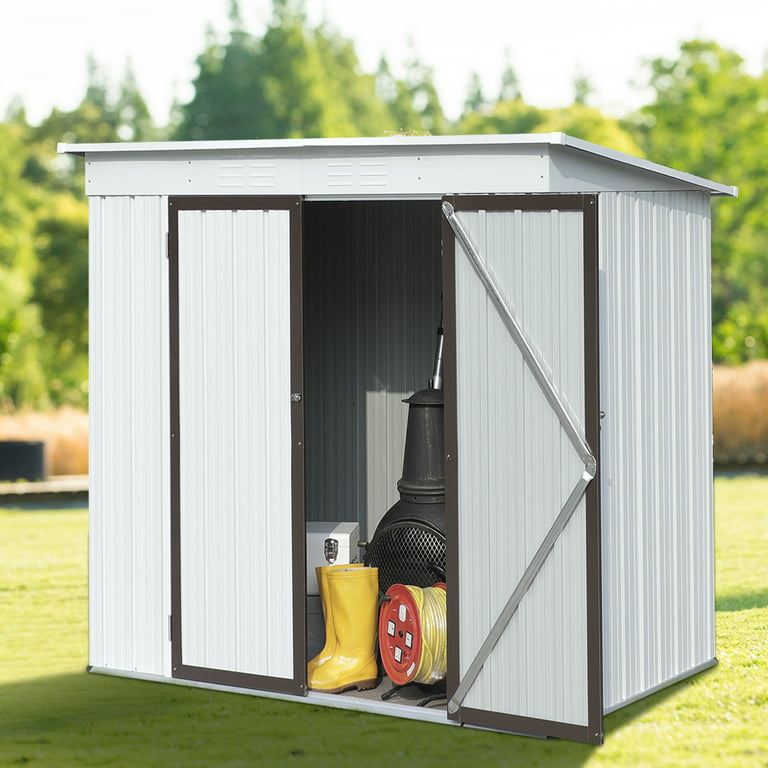 Sesslife Outdoor Storage Shed, 6 x 4 Ft Steel Tool Storage House with  Lockable Door and Sloped roof, Outside Garden Storage Room with 65.18'  Height