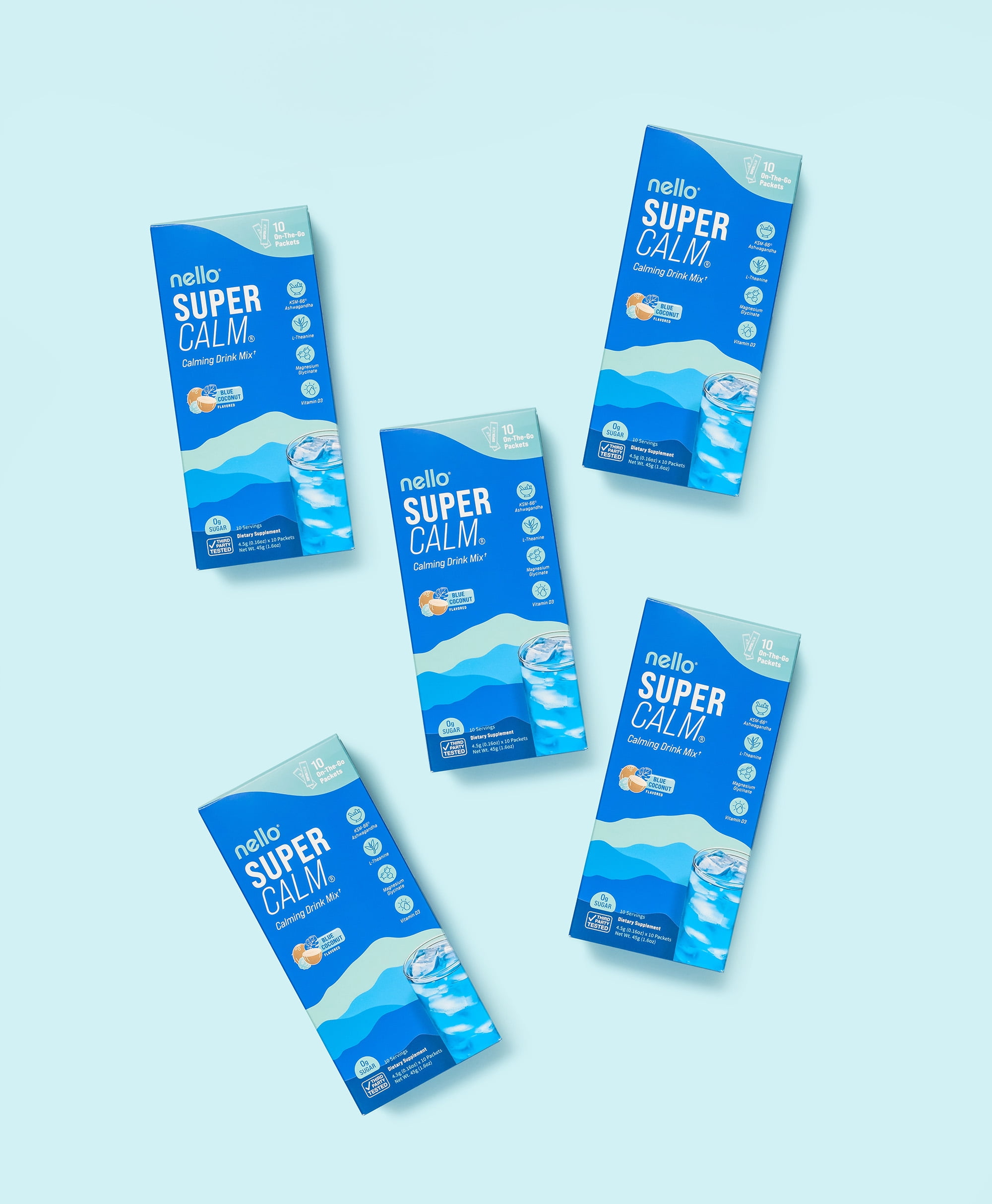 Nello Supercalm Calming Drink Mix Packets, Blue Coconut, 1.5 oz, 10 Count