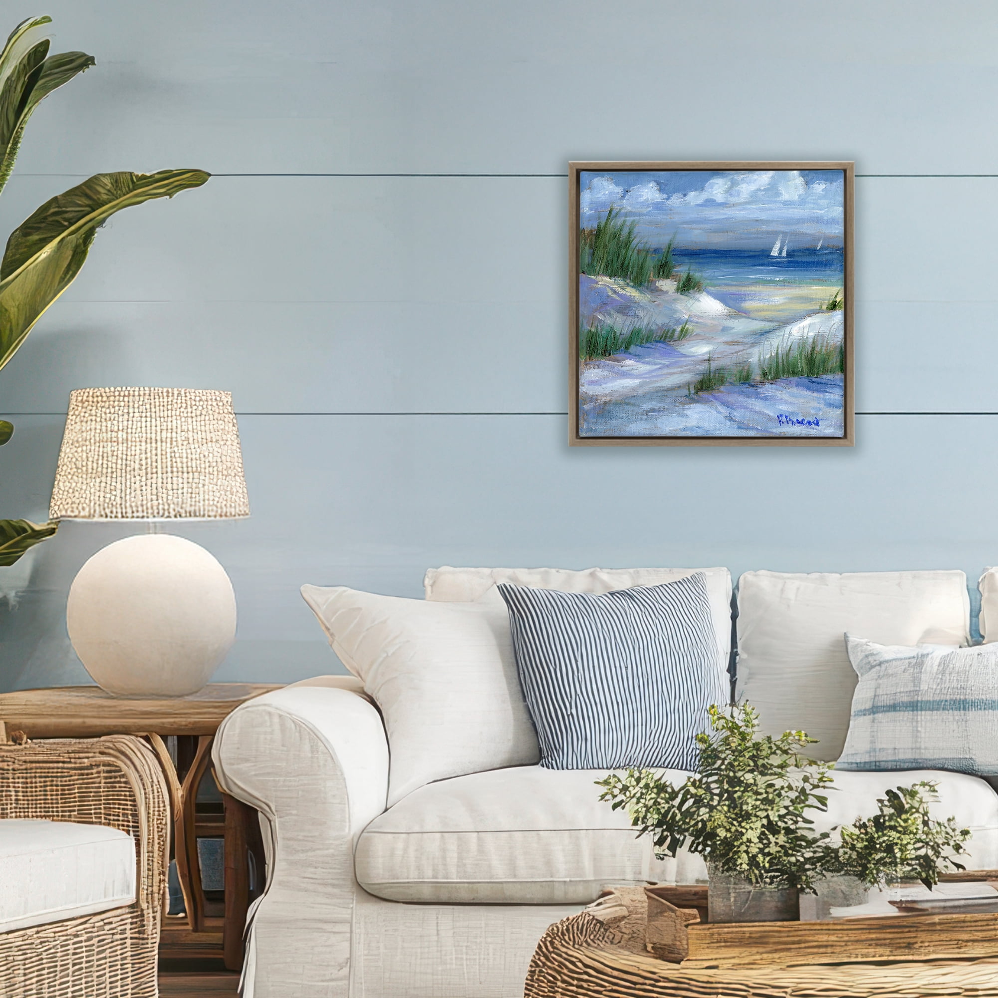 Stupell Industries Crooked Island Dunes & Sailboats Brown Framed Floater Canvas Wall Art, design by Paul Brent
