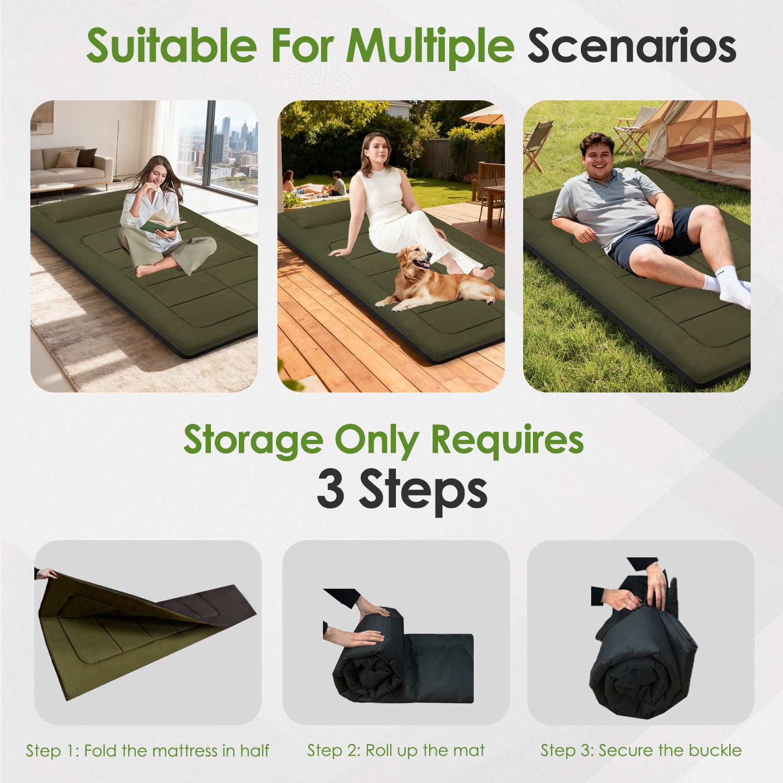 Floor Mattress  Camping Cot Mattress 80" x 36"  XXL Sleeping Pad Versatile Japanese Tatami Futon Pad for Home Outdoor