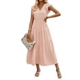 thumbnail image 3 of Women'S 2025 Summer Casual Flutter Short Sleeve Crew Neck Smocked Elastic Waist Tiered Midi Dress Pink S, 3 of 9