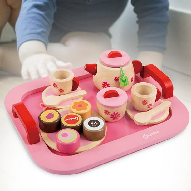 Juego de té para casa de juegos para niños, combinación de té de la tarde, postre, simulación de tetera, vajilla, juego de cocina de madera, juguetes para cortar | en línea Juego de té para casa de juegos para niños, combinación de té de la tarde, postre, simulación de tetera, vajilla, juego de cocina de madera, juguetes para cortar | en línea