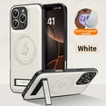 thumbnail image 2 of for iPhone 11 Pro Max Case Magnetic Bracket, Built-in Invisible Kickstand [Compatible with Magsafe] Wireless Charging PU Leather Rugged Protection for iPhone 11 Pro Max Phone Cases, White, 2 of 8
