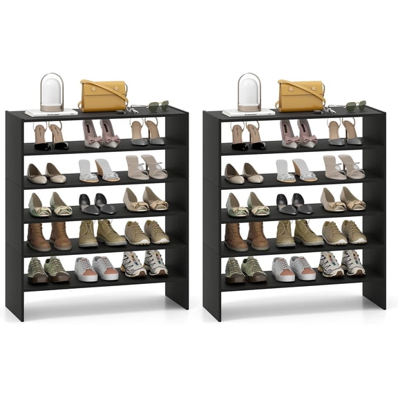 XPOPR Vertical Shoe Rack, 6-Tier Free Standing Shoe Storage Organizer w/Stackable Design for 18 Pairs, 31 Inch Wide Wood Shoe Shelf for Closet, Entryway, Living Room, Office (2, Black)
