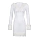 thumbnail image 2 of Txlixc Vestido de Mujer, Dobladillo de Felpa Empalme Frenulum Falda con Capucha de Color Sólido con Cuello en V para Mujer Blanco Txlixc Moda, 2 of 8