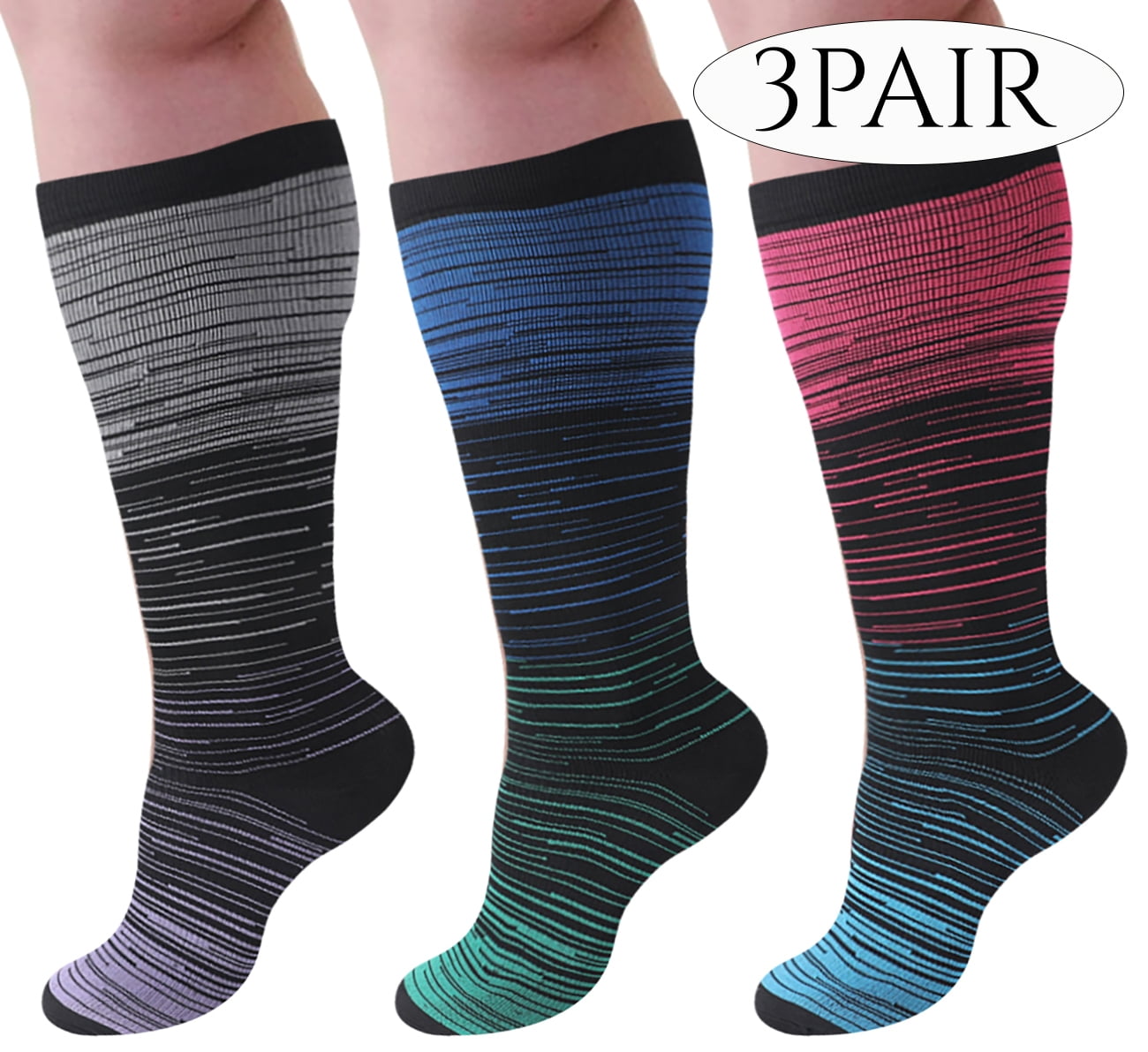 Compression Socks for Women Men Wide Calf Plus Size 20-30 mmhg - Knee ...