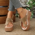 thumbnail image 2 of Rokment Women's Platform Wedge Flip Flops Delicate-Bee Bowknot Fashion Casual Suede Extra Chunky High Heels Slip on Backless Dress Sandals Comfortable Walking Slides Summer Shoes Khaki Size 6.5, 2 of 6
