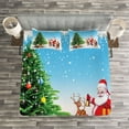 thumbnail image 3 of Ambesonne Santa Quilted Bedspread Set 3 Pcs, Jingle Bells Tree, Queen Size, Multicolor, 3 of 3