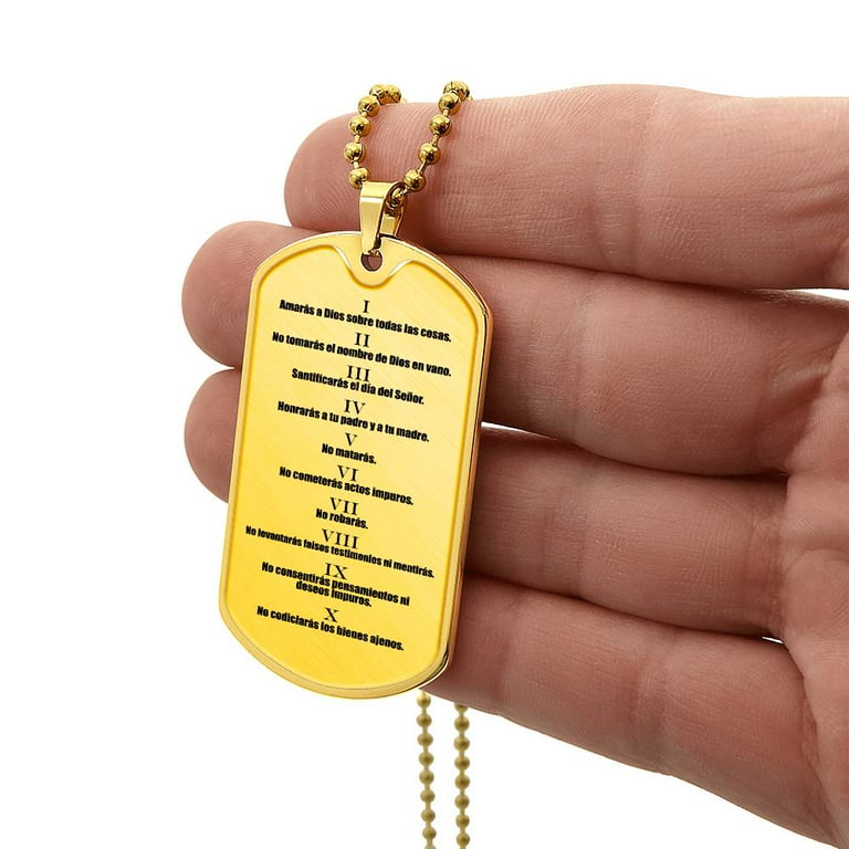 Ten Commandments Spanish Diez Mandamientos Necklace Dog Tag