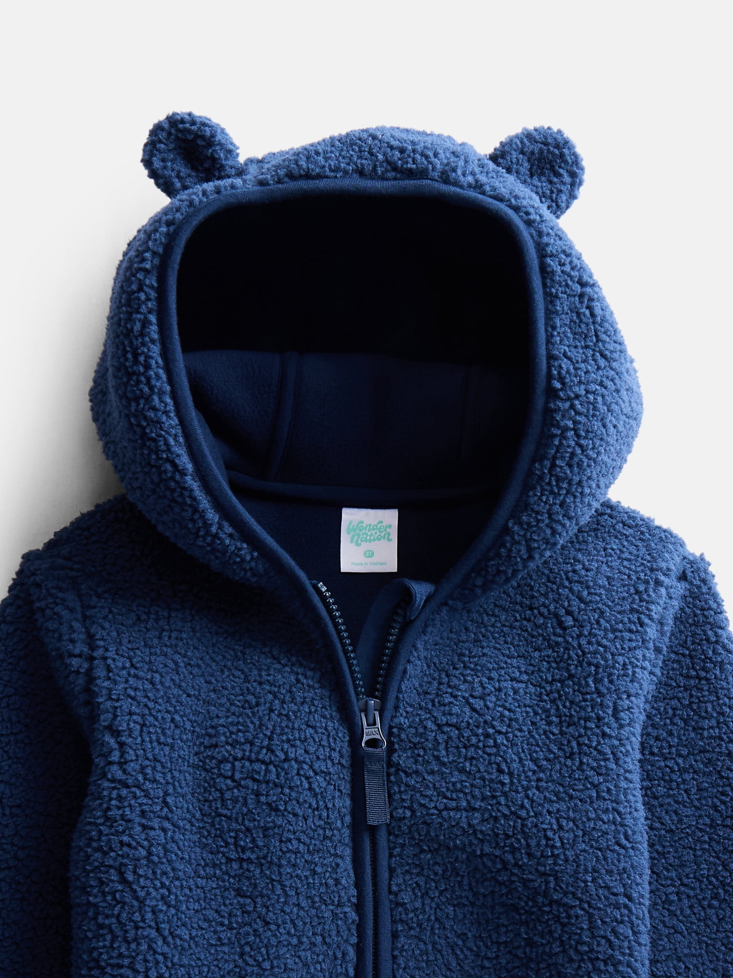 Wonder Nation Baby and Toddler Teddy Fleece Jacket with Hood, Sizes 12M-5T
