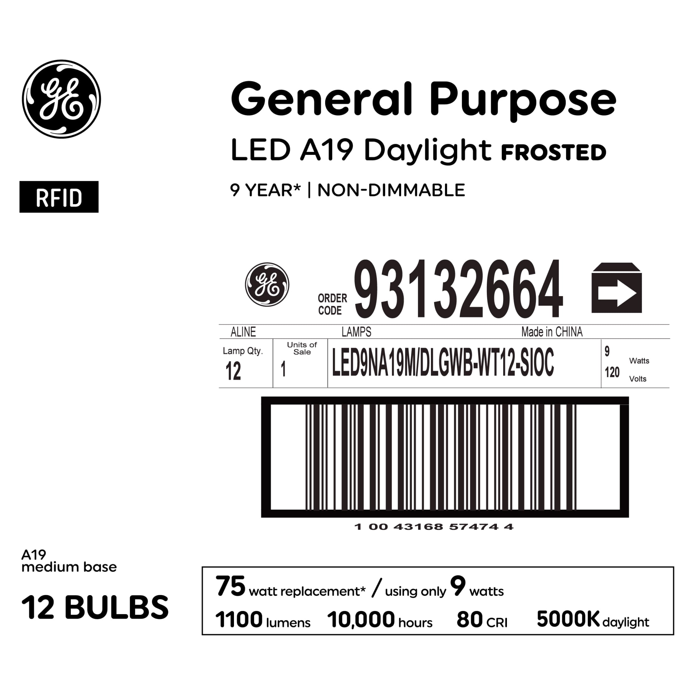 GE General Purpose LED 75 Watt Replacement, Daylight, A19 Frosted Bulbs (12 Pack)
