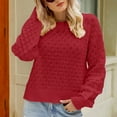 thumbnail image 2 of REORIAFEE Womens Sweaters Dressy Casual Long Sleeve Crew Neck Solid Color Sweater Classic Style Knit Pullover Relaxed Pullover Hollow Out Sweater Tops Wine M, 2 of 6