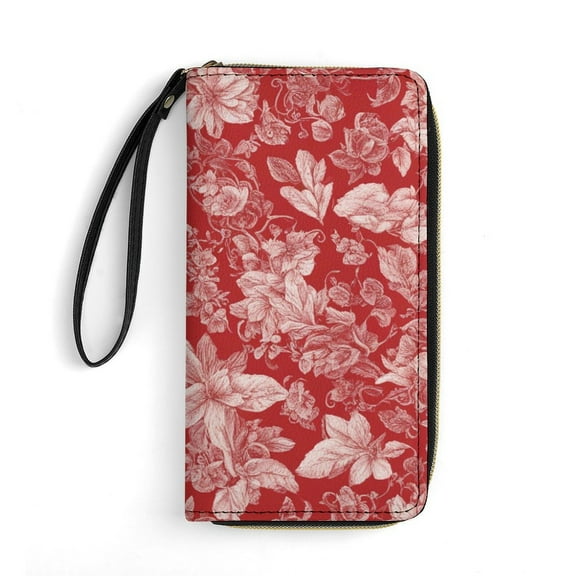 Womens Wallet Bifold Ladies Cluth Bag Wristlet Wrist Strap Long Purse Red Design