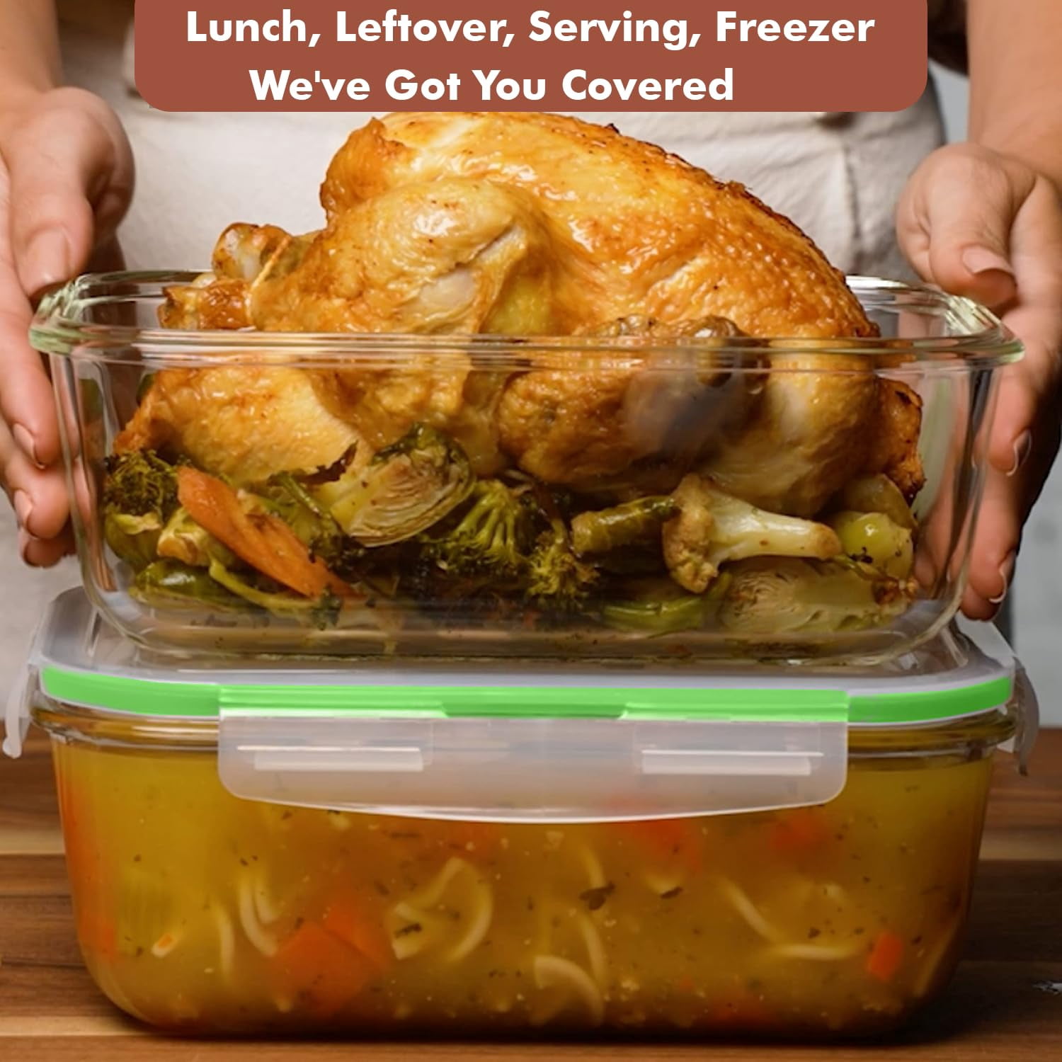Green Glass Food Storage Containers 4 Piece 1860ml Meal Prep Leftover Storage
