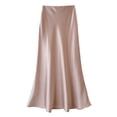 thumbnail image 2 of sunsanly Women High Waist Midi Skirt Smooth Satin A-Line Fishtail Skirt Hip Wrapped Solid Color Large Hem Skirt Workwear, 2 of 8