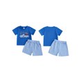 thumbnail image 2 of Qmyliery Toddler Baby Boy 4th of July Outfit Embroidery Crew Neck Short Sleeve T-Shirt and Plaid Shorts 2 Pcs Set 6 12 18 24 Months 3 Years, 2 of 9