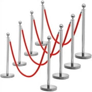 Set of 4 Stainless Steel Stanchion Crowd Control Barriers Rope Barrier,Silver