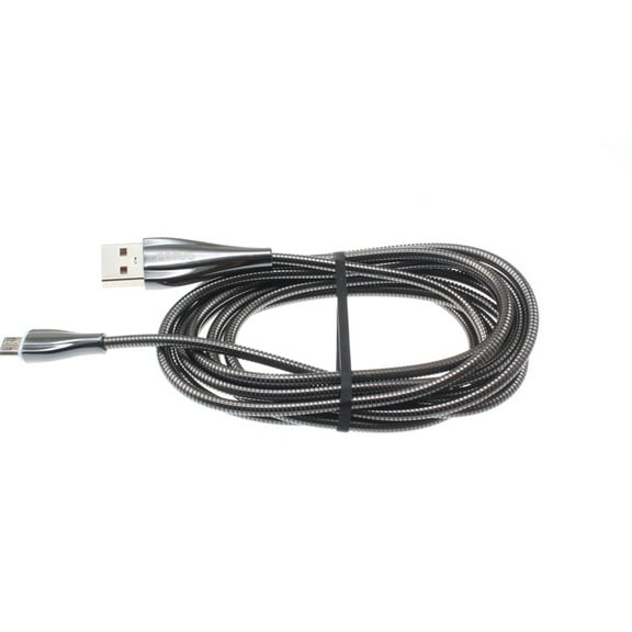 6ft Long Metal USB Cable Fast Charger Cord Power Wire MicroUSB for Samsung Galaxy J7 J3 (2018) J2 J1 Halo Avant Alpha Admire 2 A6 A10s, Rugby 4, Mega 6.3, Convoy 4 - TCL 30z, ION Z, A30 (A3)