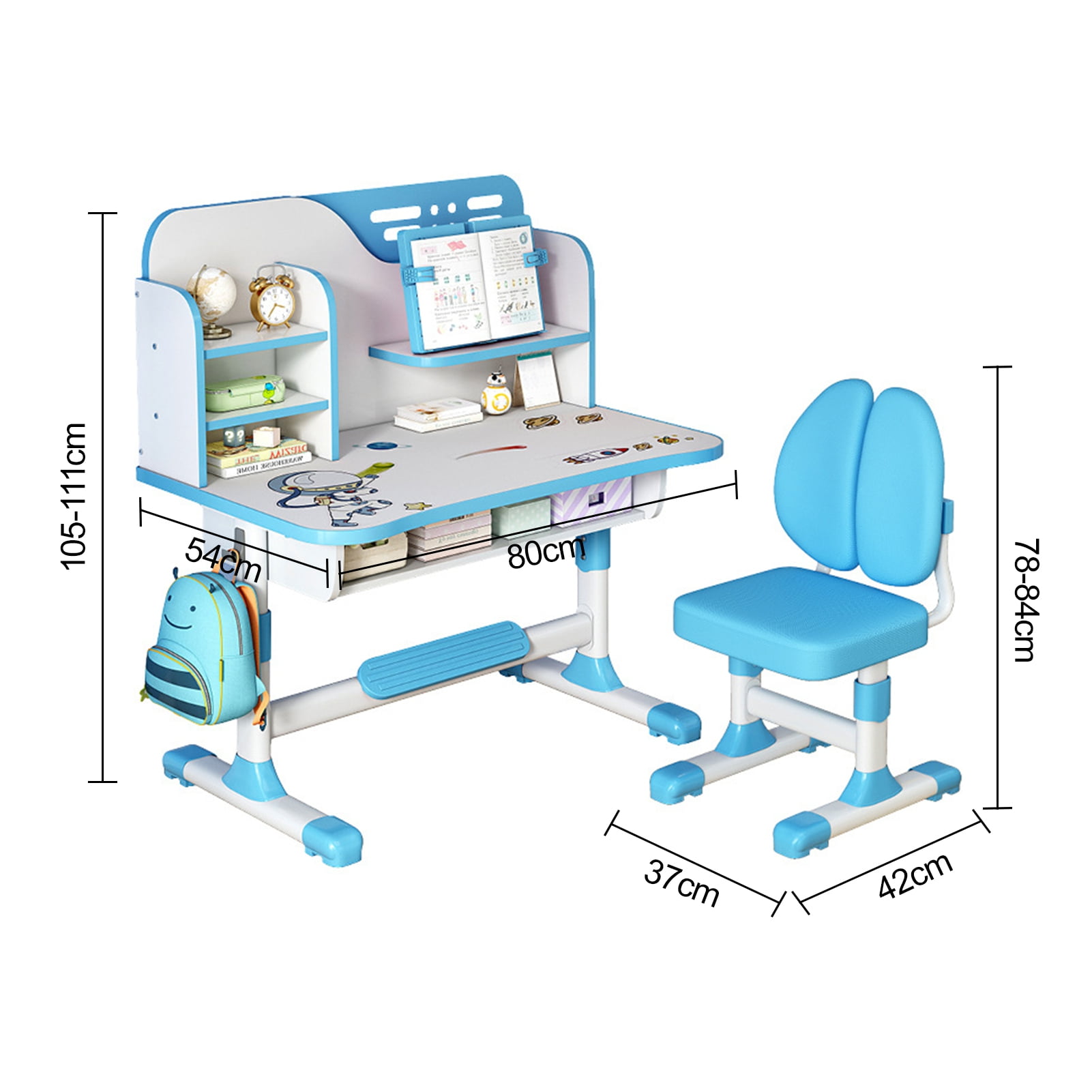Jiledu Desks and Chair For Kid Age 8 12, 2Pcs/Set Premium Kids Study Desk Chair Set, Height Adjustable Children School Study Table Chair Set, Bookshelf and Drawer, Blue