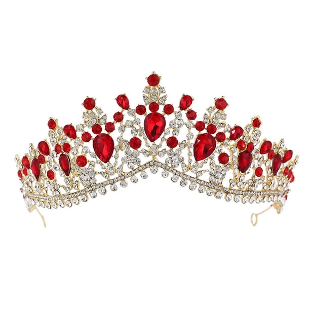 corona grande de diamantes de imitación para novia, tocado de aleación, elegante tocado para mujer y niña (rojo)